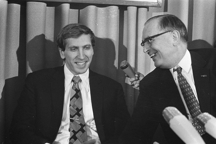 Bobby Fischer with Max Euwe in 1972